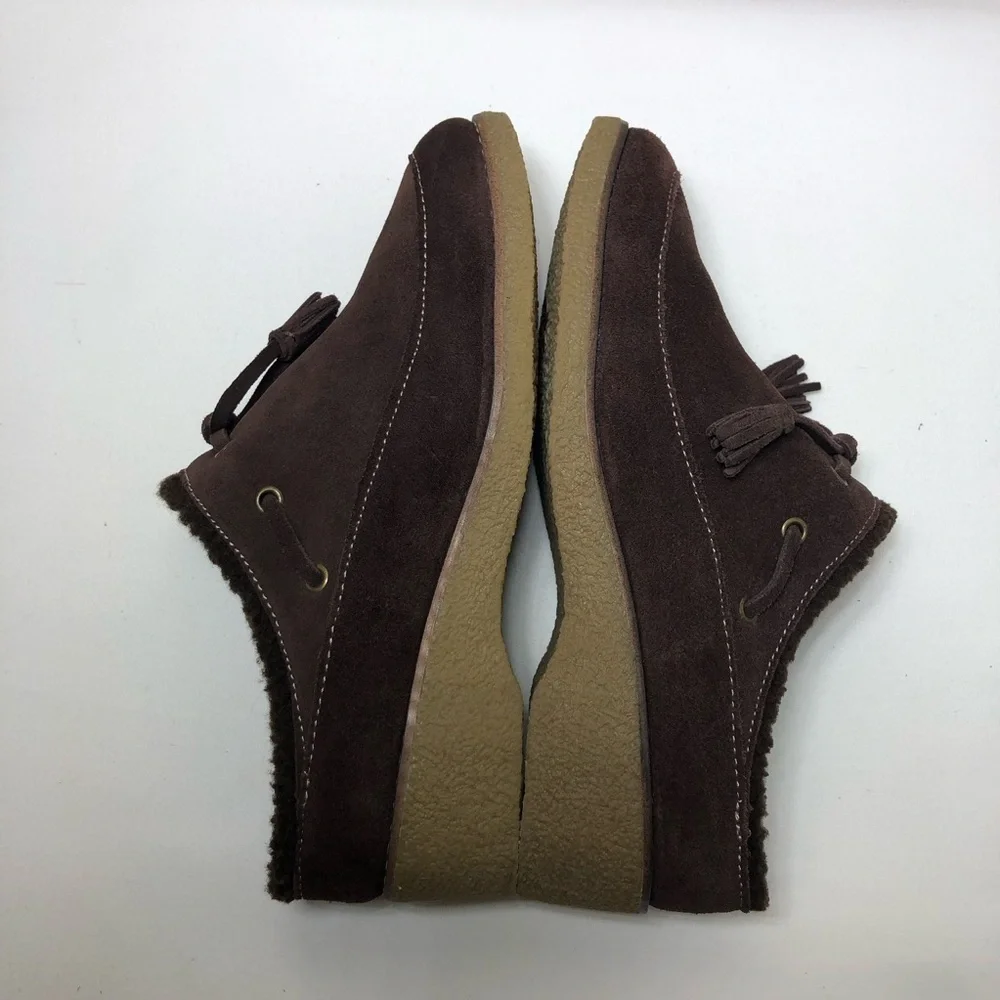 Lands' End Women's Leather Chalet Tassel‎ Fur Lining Brown Mules Clogs 8B